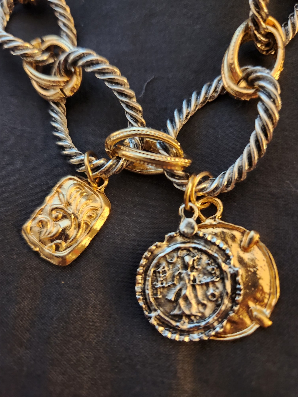 Silver & Gold-Tone Coin Charm Collar Necklace - Women Jewelry - Picture 4 of 7